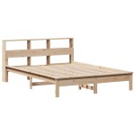 vidaXL Pat cu bibliotecă fără saltea, 120x190 cm, lemn masiv de pin vidaXL Pat cu bibliotecă fără saltea, 120x190 cm, lemn masiv de pin