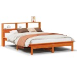 vidaXL Pat cu bibliotecă fără saltea, maro, 120x190 cm, lemn masiv pin vidaXL Pat cu bibliotecă fără saltea, maro, 120x190 cm, lemn masiv pin