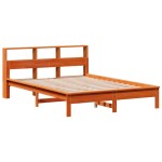 vidaXL Pat cu bibliotecă fără saltea, maro, 120x190 cm, lemn masiv pin vidaXL Pat cu bibliotecă fără saltea, maro, 120x190 cm, lemn masiv pin