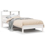 vidaXL Pat cu bibliotecă fără saltea, alb, 90x190 cm, lemn masiv pin vidaXL Pat cu bibliotecă fără saltea, alb, 90x190 cm, lemn masiv pin