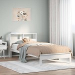 vidaXL Pat cu bibliotecă fără saltea, alb, 90x190 cm, lemn masiv pin vidaXL Pat cu bibliotecă fără saltea, alb, 90x190 cm, lemn masiv pin