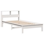 vidaXL Pat cu bibliotecă fără saltea, alb, 90x190 cm, lemn masiv pin vidaXL Pat cu bibliotecă fără saltea, alb, 90x190 cm, lemn masiv pin