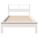 vidaXL Pat cu bibliotecă fără saltea, alb, 90x190 cm, lemn masiv pin vidaXL Pat cu bibliotecă fără saltea, alb, 90x190 cm, lemn masiv pin