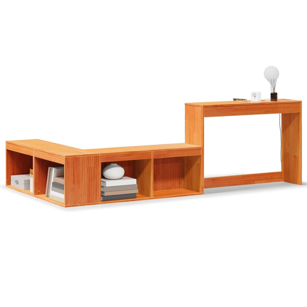 vidaXL Noptieră cu birou, maro ceruit, 232x112x75 cm lemn masiv de pin