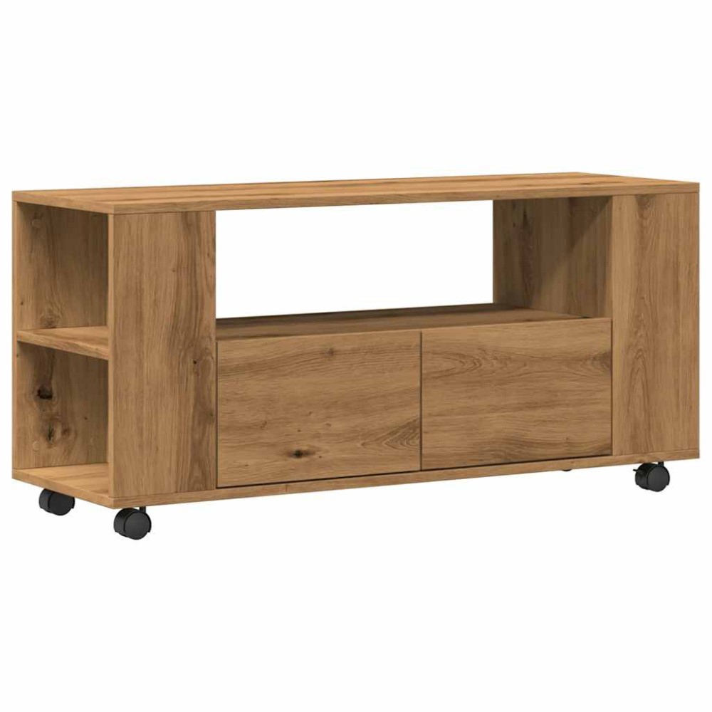 vidaXL Dulap TV cu roți stejar artizanal 102x34,5x43 cm lemn prelucrat