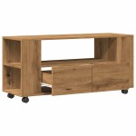 vidaXL Dulap TV cu roți stejar artizanal 102x34,5x43 cm lemn prelucrat vidaXL Dulap TV cu roți stejar artizanal 102x34,5x43 cm lemn prelucrat