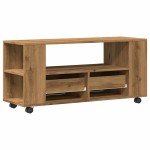 vidaXL Dulap TV cu roți stejar artizanal 102x34,5x43 cm lemn prelucrat vidaXL Dulap TV cu roți stejar artizanal 102x34,5x43 cm lemn prelucrat