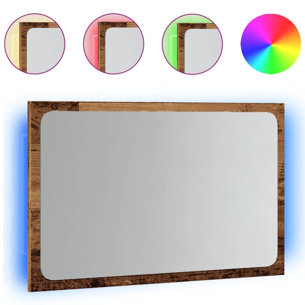 vidaXL Oglindă de baie cu lumină LED, lemn vechi, 60x8,5x38 cm