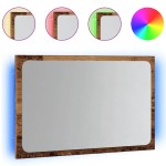 vidaXL Oglindă de baie cu lumină LED, lemn vechi, 60x8,5x38 cm
