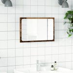 vidaXL Oglindă de baie cu lumină LED, lemn vechi, 60x8,5x38 cm