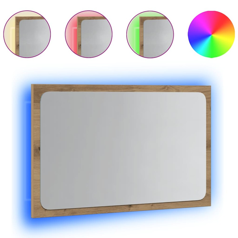 vidaXL Oglindă de baie cu lumină LED, stejar artizanal, 60x8,5x38 cm
