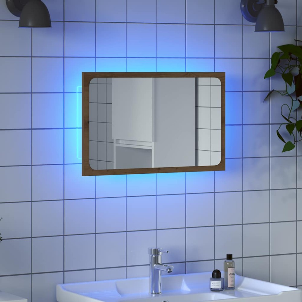 vidaXL Oglindă de baie cu lumină LED, stejar artizanal, 60x8,5x38 cm
