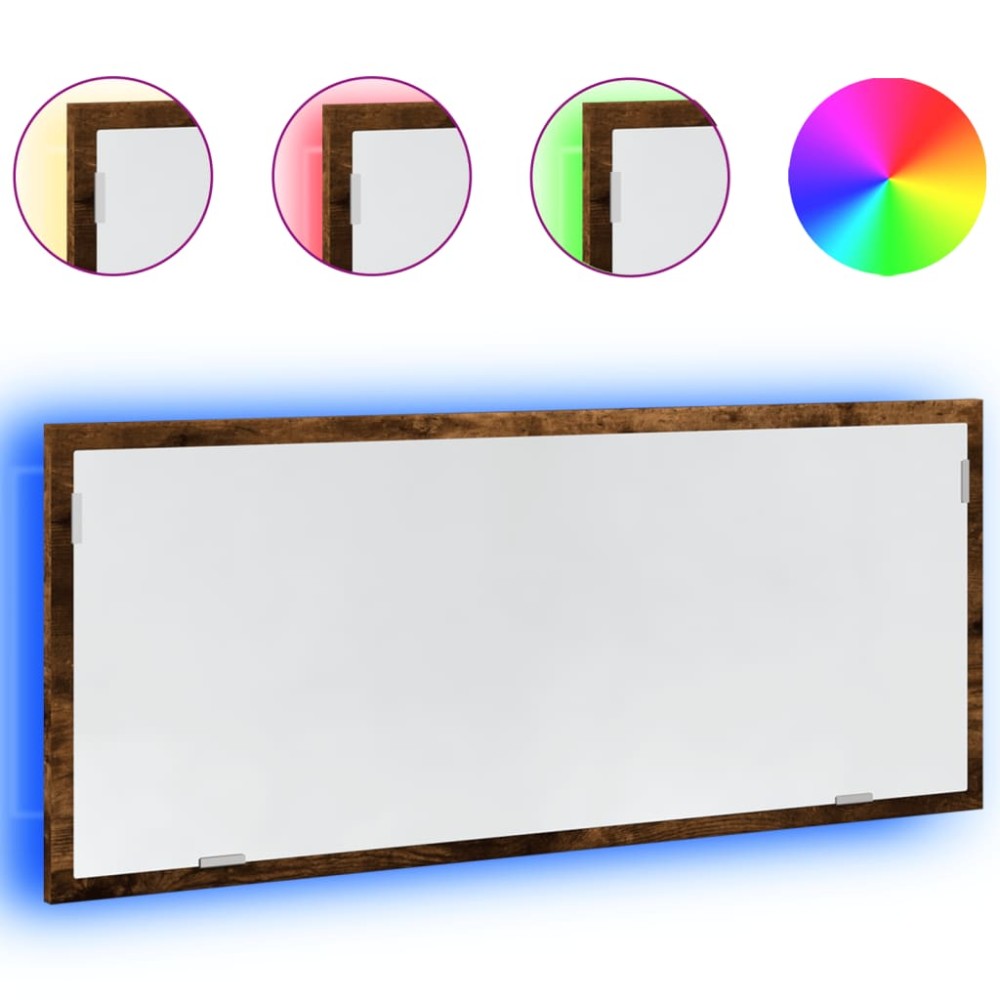 vidaXL Oglindă de baie LED stejar fumuriu 100x8,5x37 cm lemn prelucrat
