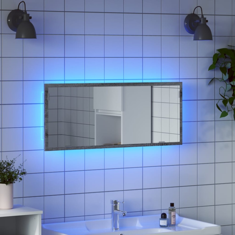 vidaXL Oglindă de baie LED sonoma gri, 100x8,5x37 cm lemn prelucrat