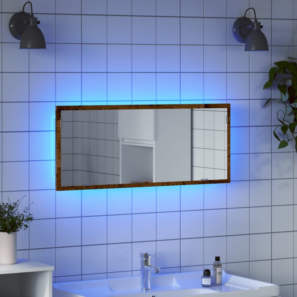 vidaXL Oglindă de baie LED lemn vechi, 100x8,5x37 cm lemn prelucrat