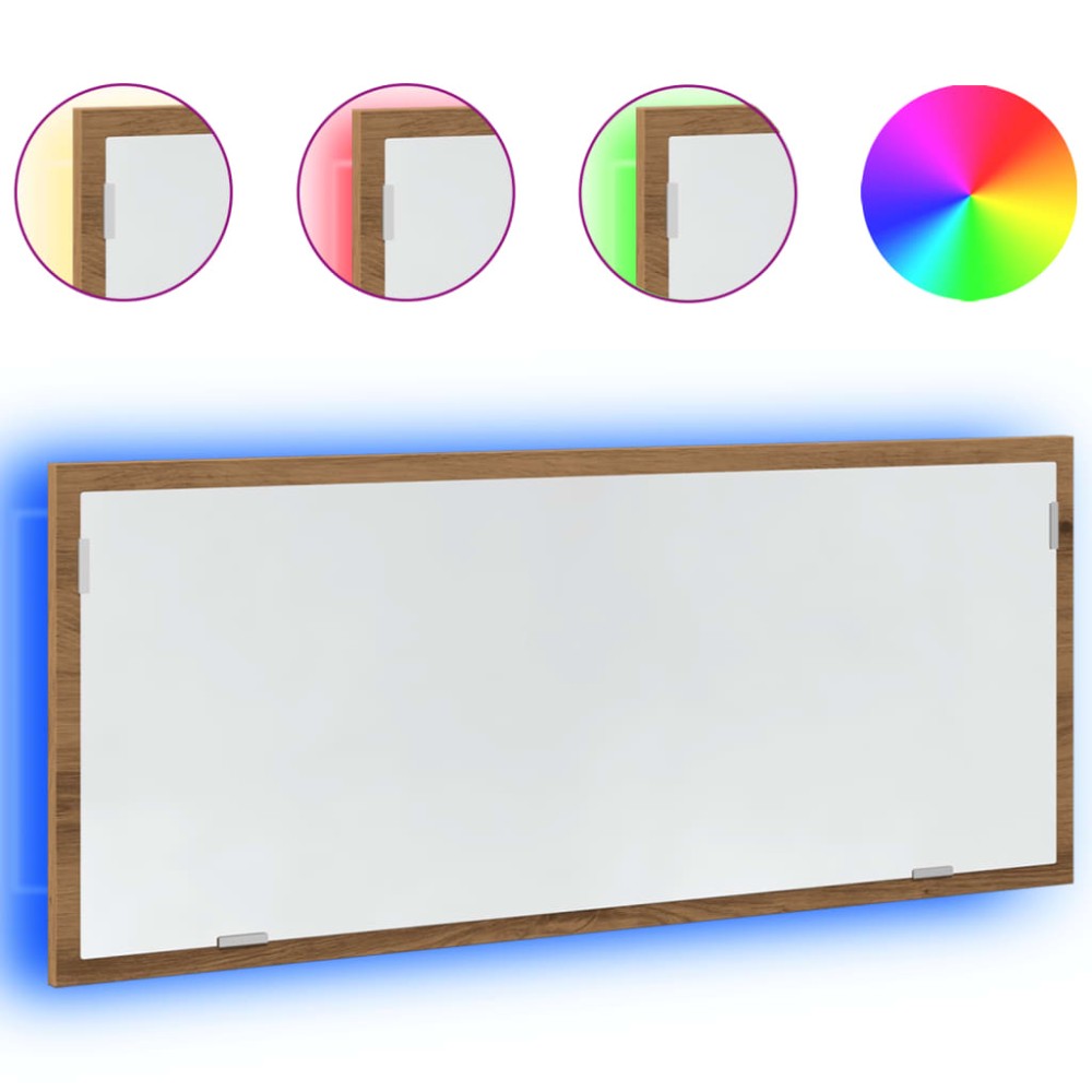 vidaXL Oglindă baie LED stejar artizanal, 100x8,5x37 cm lemn prelucrat