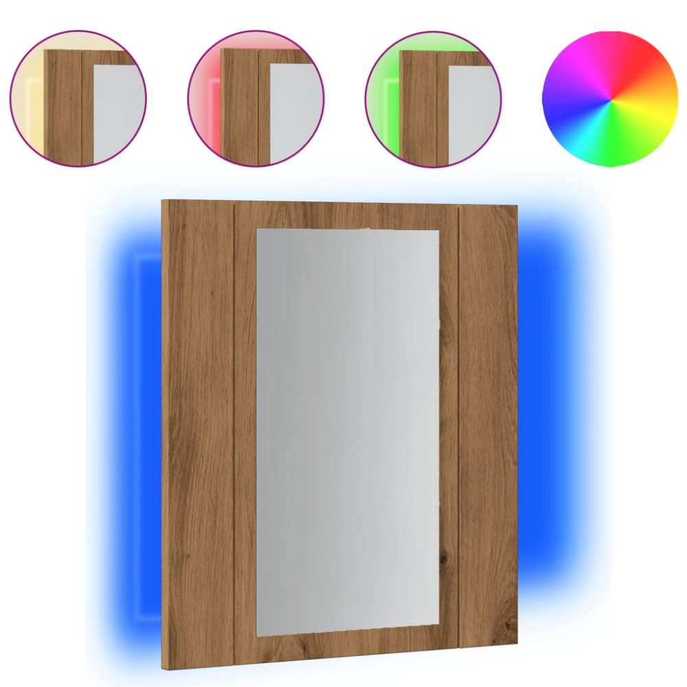vidaXL Dulap cu oglindă de baie LED stejar artizanal 40x12x45 cm, lemn