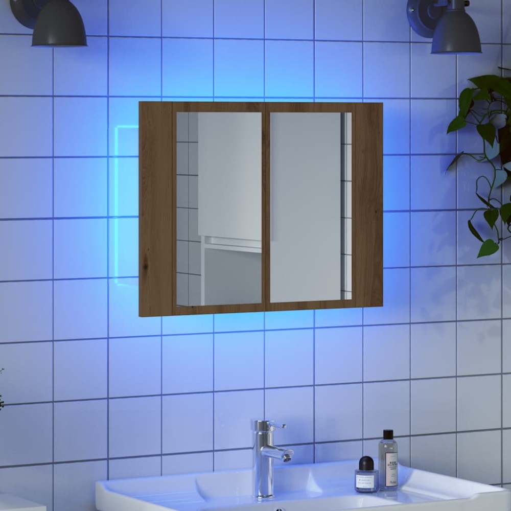 vidaXL Dulap cu oglindă & LED stejar artizanal 60x12x45 cm lemn