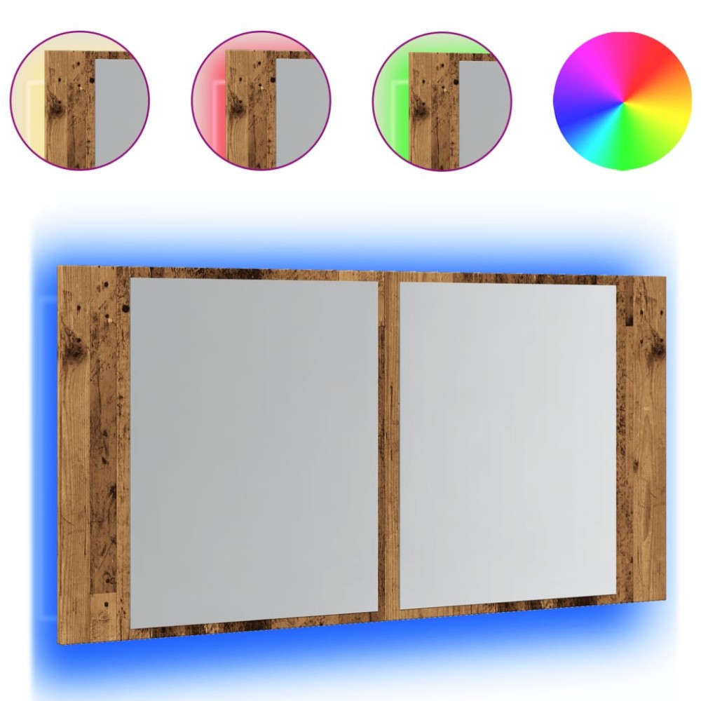 vidaXL Dulap cu oglindă & LED, lemn vechi, 90x11x45 cm, lemn prelucrat