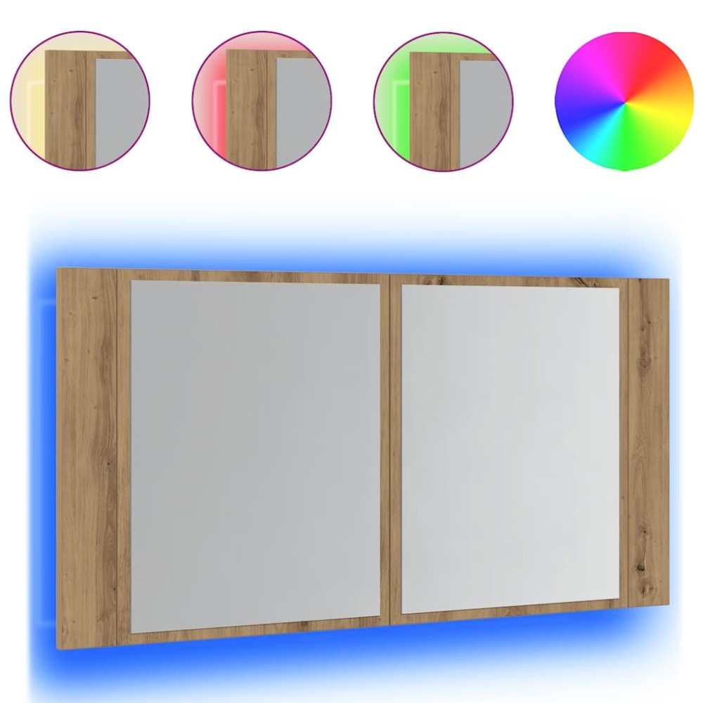 vidaXL Dulap cu oglindă & LED stejar artizanal 90x12x45 cm lemn