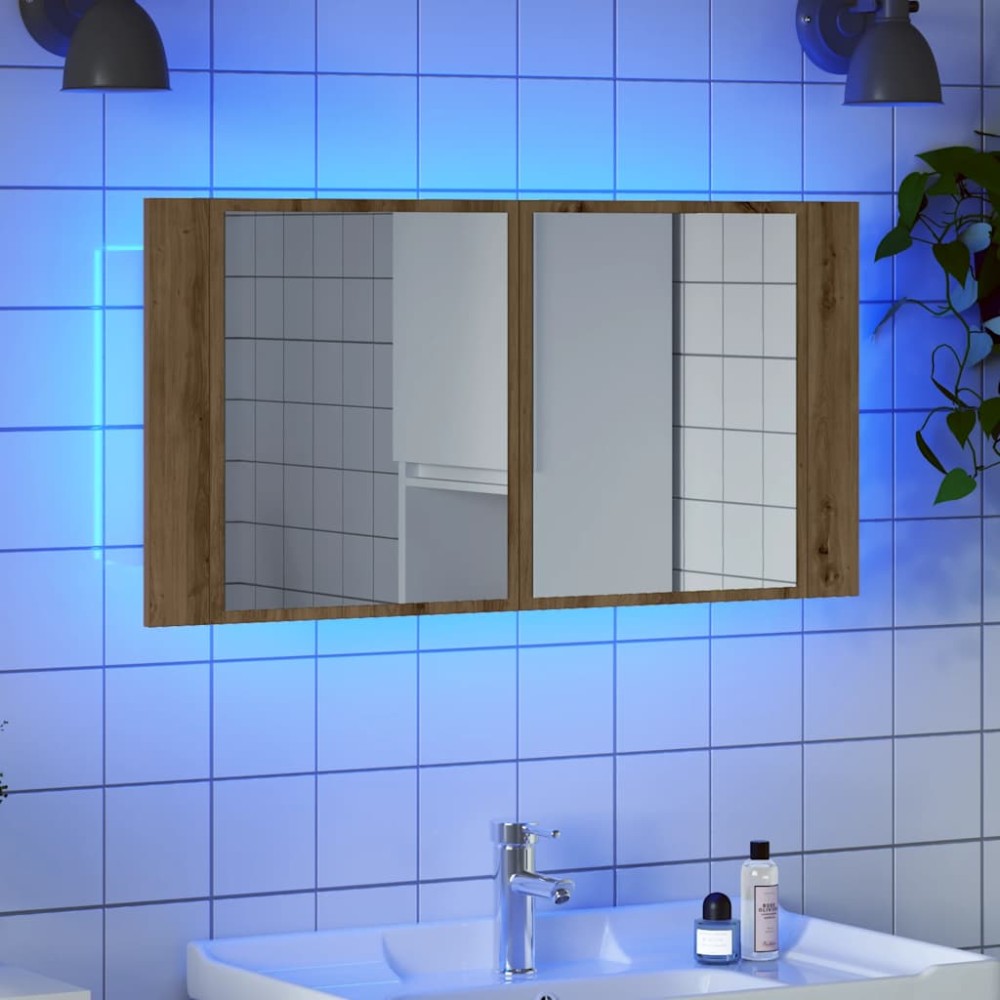 vidaXL Dulap cu oglindă & LED stejar artizanal 90x12x45 cm lemn
