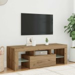 vidaXL Dulap TV cu LED stejar artizanal 120x36,5x40 cm lemn prelucrat