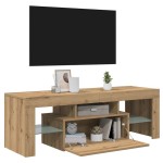 vidaXL Dulap TV cu LED stejar artizanal 120x36,5x40 cm lemn prelucrat