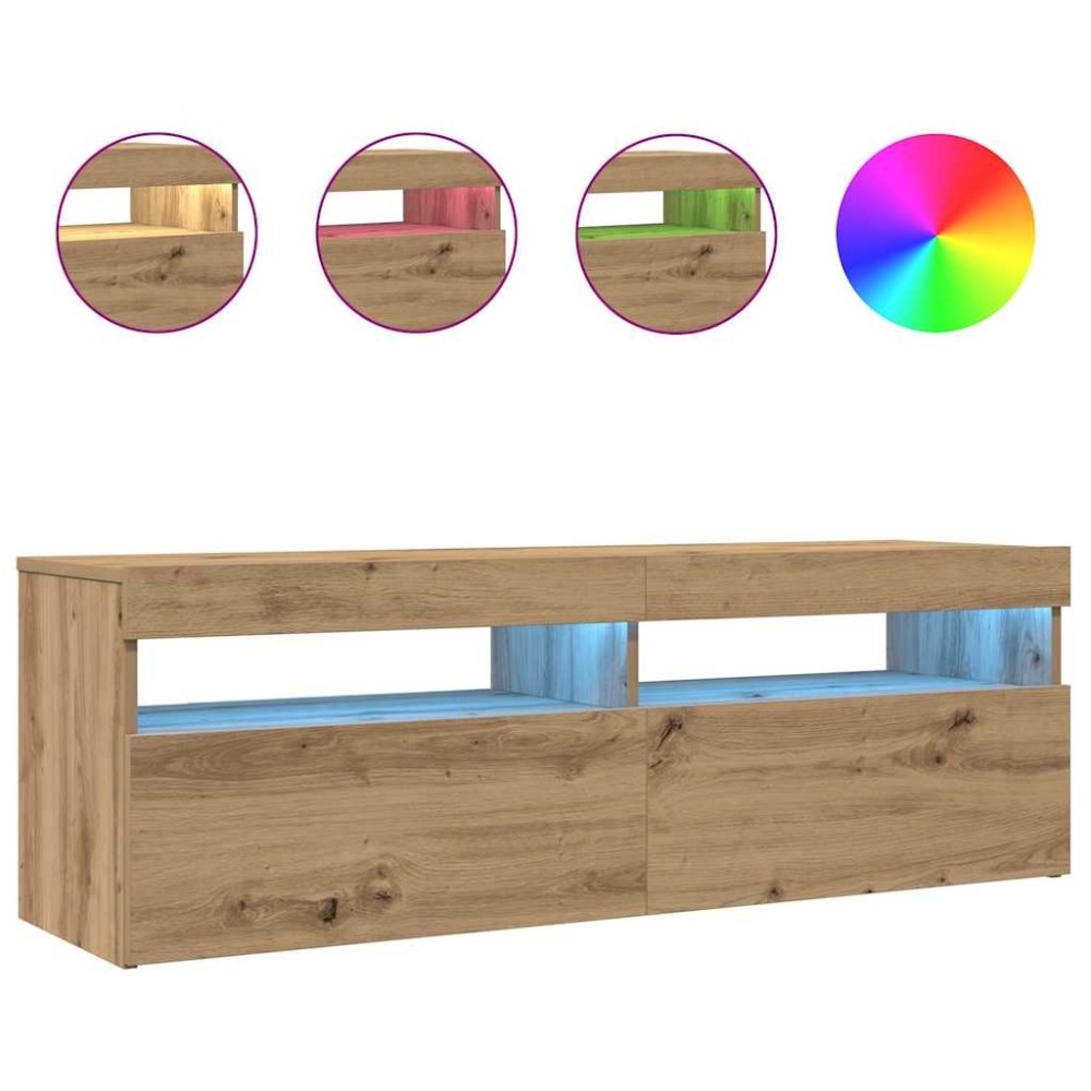 vidaXL Dulap TV cu LED stejar artizanal 120x35x40 cm lemn prelucrat
