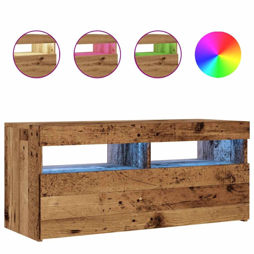 vidaXL Dulap TV cu lumini LED lemn vechi 90x35x40 cm lemn prelucrat
