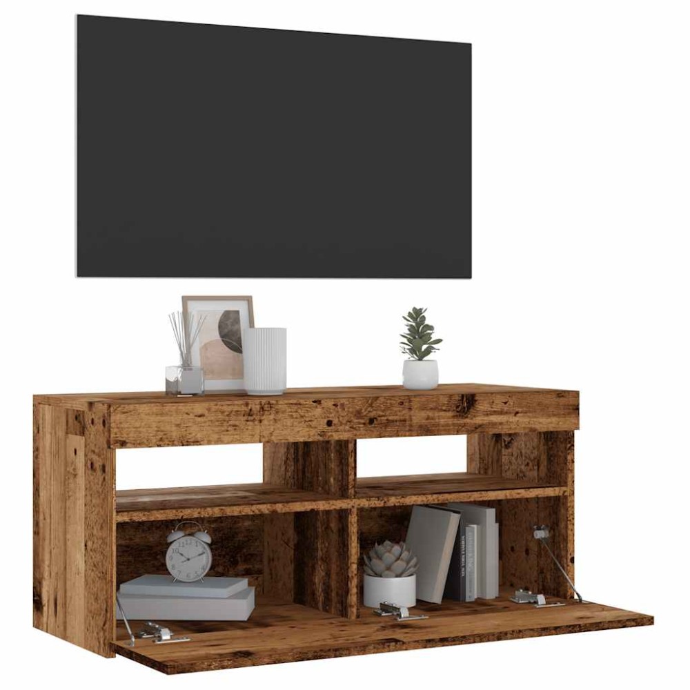 vidaXL Dulap TV cu lumini LED lemn vechi 90x35x40 cm lemn prelucrat
