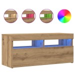 vidaXL Dulap TV cu LED stejar artizanal 90x35x40 cm lemn prelucrat