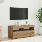 vidaXL Dulap TV cu LED stejar artizanal 90x35x40 cm lemn prelucrat