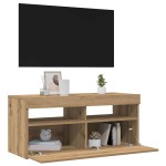 vidaXL Dulap TV cu LED stejar artizanal 90x35x40 cm lemn prelucrat