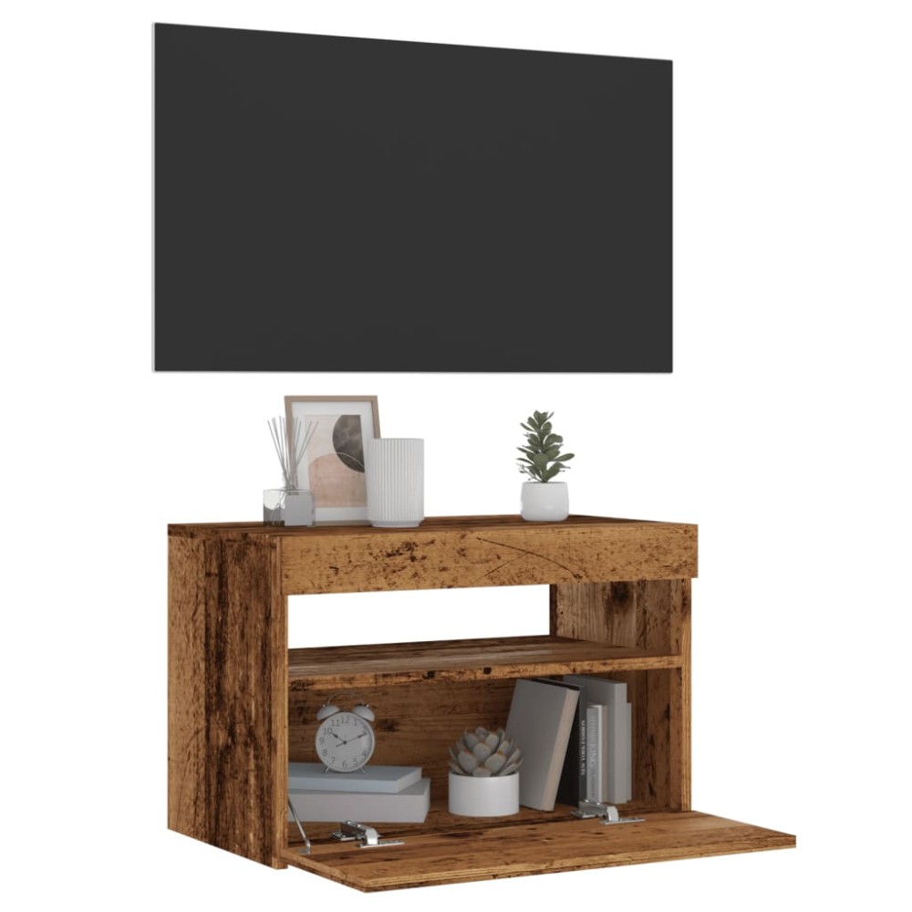 vidaXL Dulap TV cu lumini LED lemn vechi 60x35x40 cm lemn prelucrat