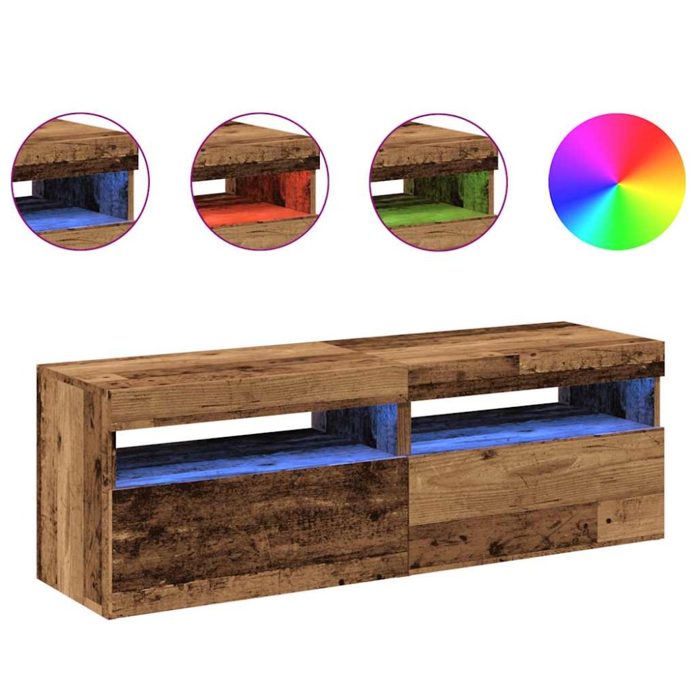 vidaXL Dulapuri TV cu lumini LED, 2 buc., lemn vechi, lemn prelucrat