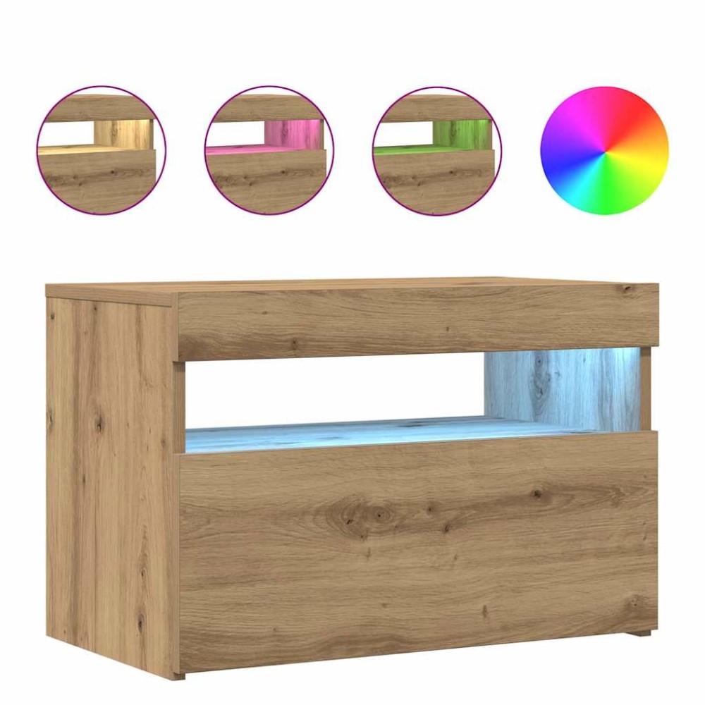 vidaXL Dulap TV cu LED stejar artizanal 60x35x40 cm lemn prelucrat