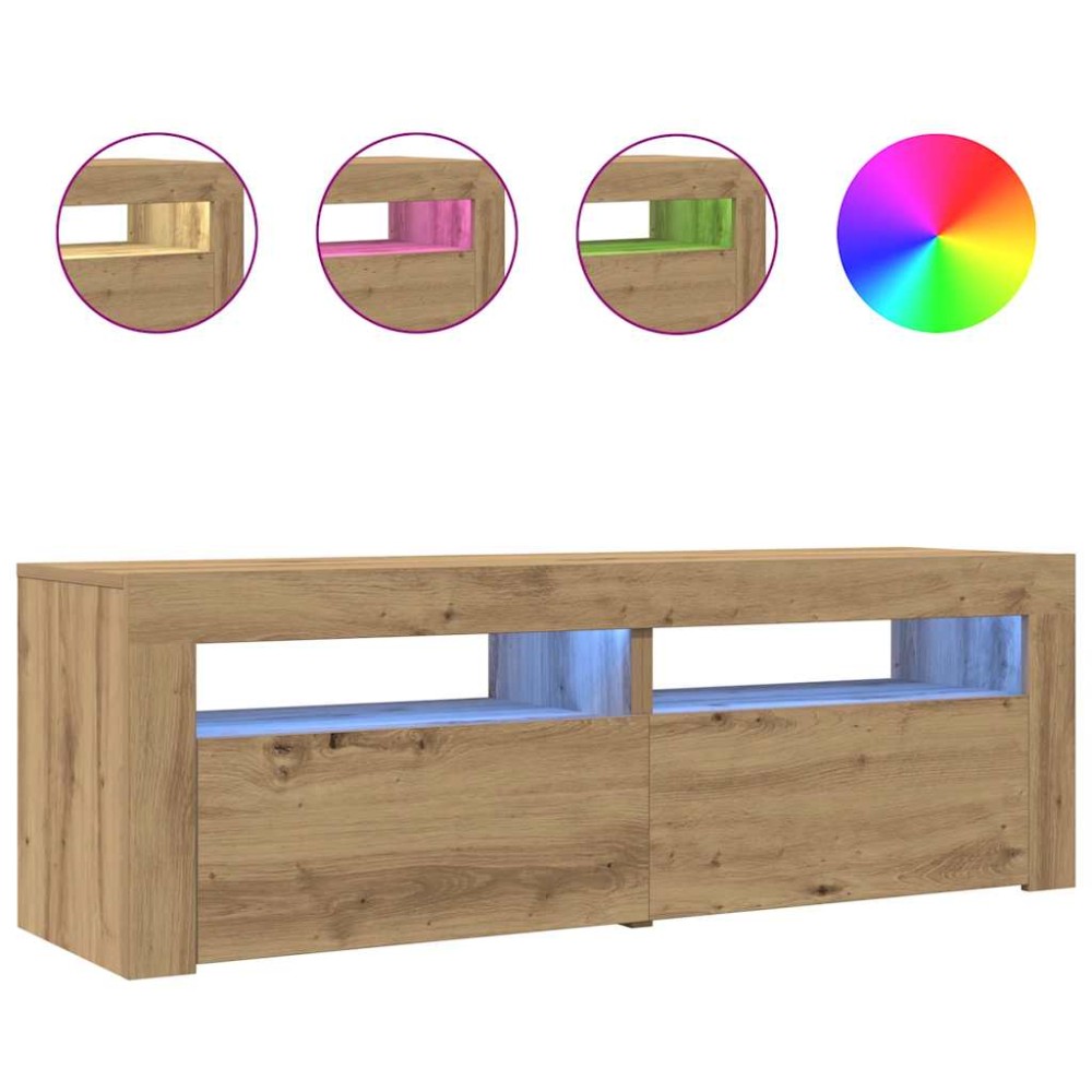 vidaXL Dulap TV cu LED stejar artizanal 120x35x40 cm lemn prelucrat