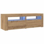vidaXL Dulap TV cu LED stejar artizanal 120x35x40 cm lemn prelucrat