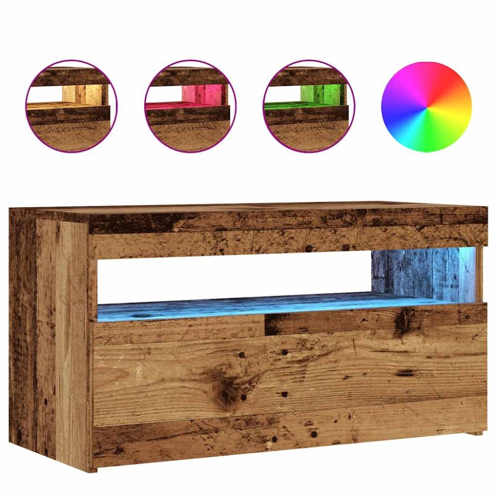 vidaXL Dulap TV cu lumini LED lemn vechi 75x35x40 cm lemn prelucrat
