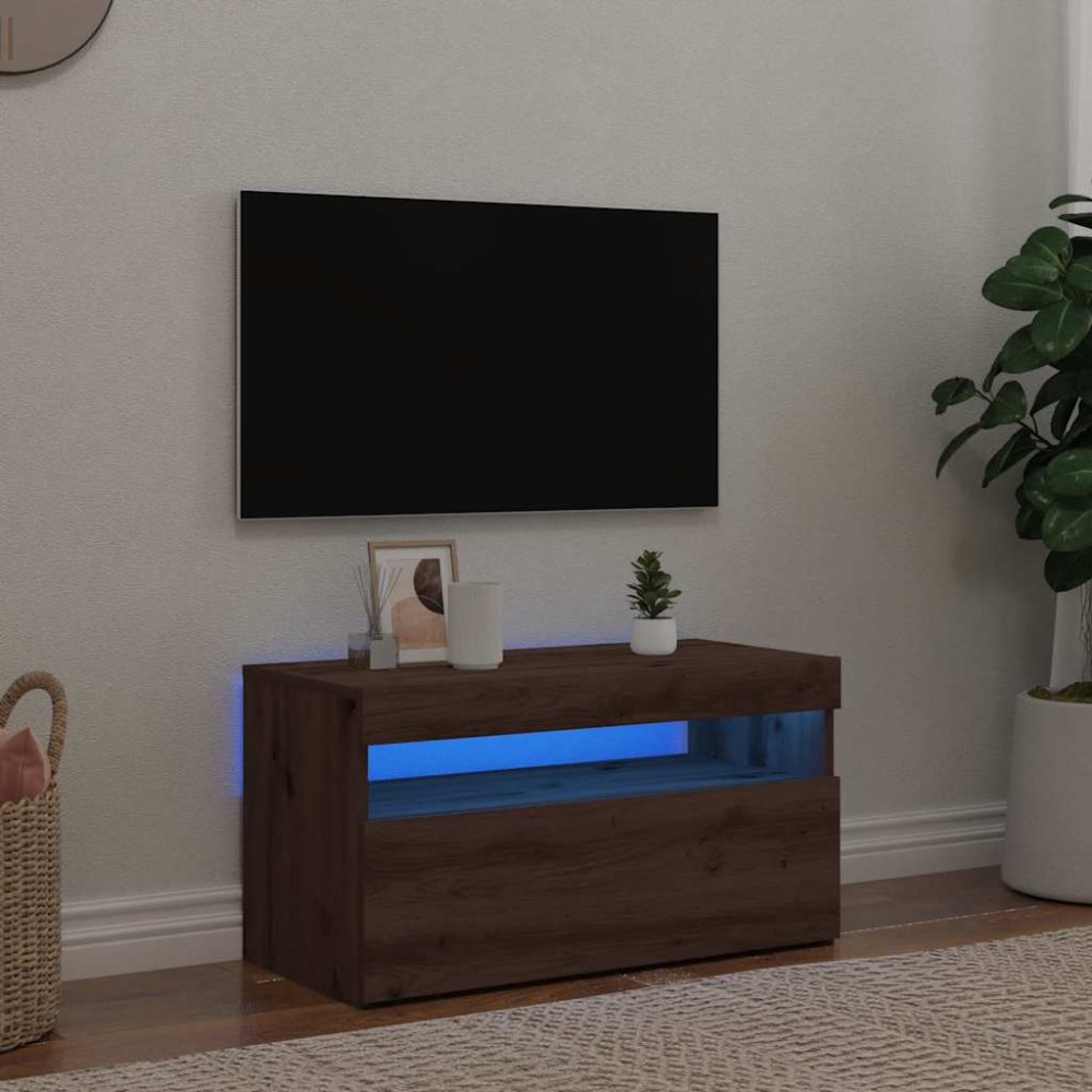 vidaXL Dulap TV cu LED stejar artizanal 75x35x40 cm lemn prelucrat