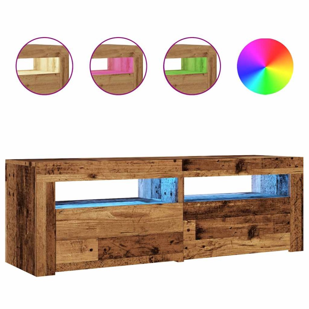 vidaXL Dulap TV cu lumini LED lemn vechi 120x35x40 cm lemn prelucrat