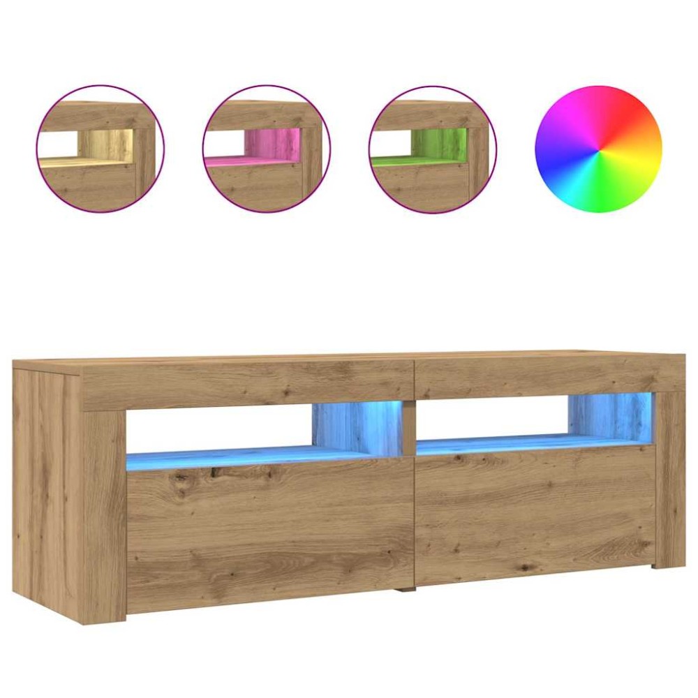 vidaXL Dulap TV cu LED stejar artizanal 120x35x40 cm lemn prelucrat