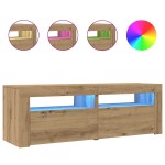 vidaXL Dulap TV cu LED stejar artizanal 120x35x40 cm lemn prelucrat