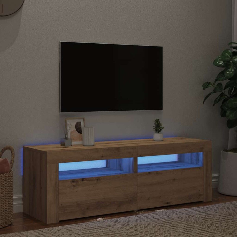 vidaXL Dulap TV cu LED stejar artizanal 120x35x40 cm lemn prelucrat