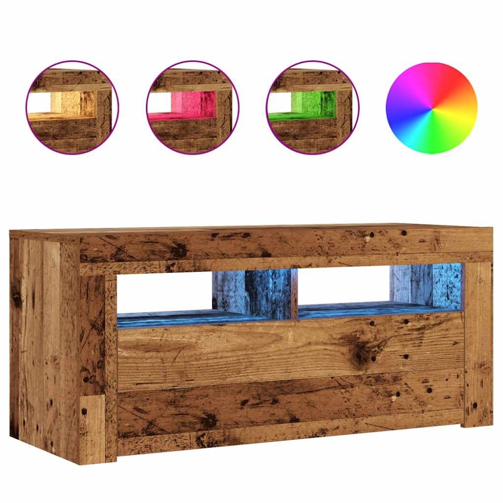 vidaXL Dulap TV cu lumini LED lemn vechi 90x35x40 cm lemn prelucrat