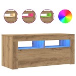 vidaXL Dulap TV cu LED stejar artizanal 90x35x40 cm lemn prelucrat