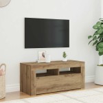 vidaXL Dulap TV cu LED stejar artizanal 90x35x40 cm lemn prelucrat