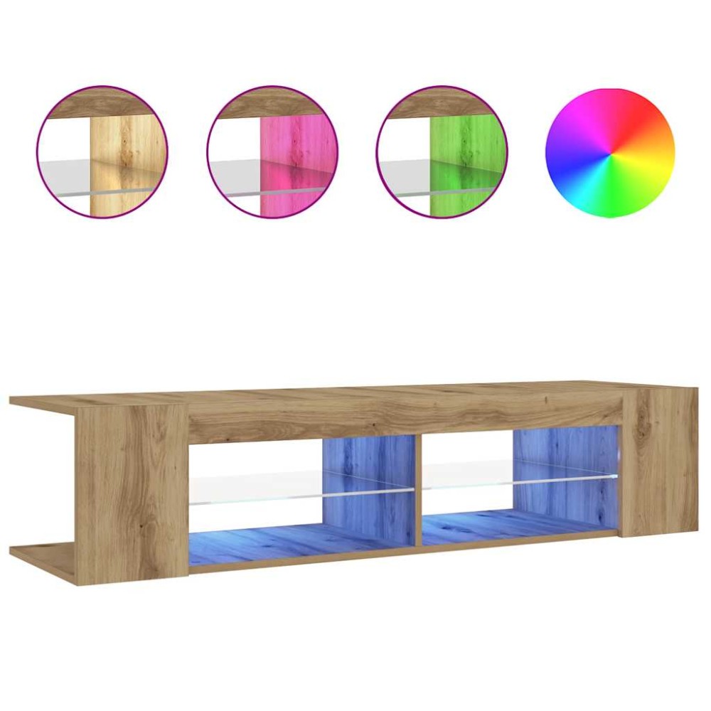 vidaXL Dulap TV cu LED stejar artizanal 135x39x30 cm lemn prelucrat