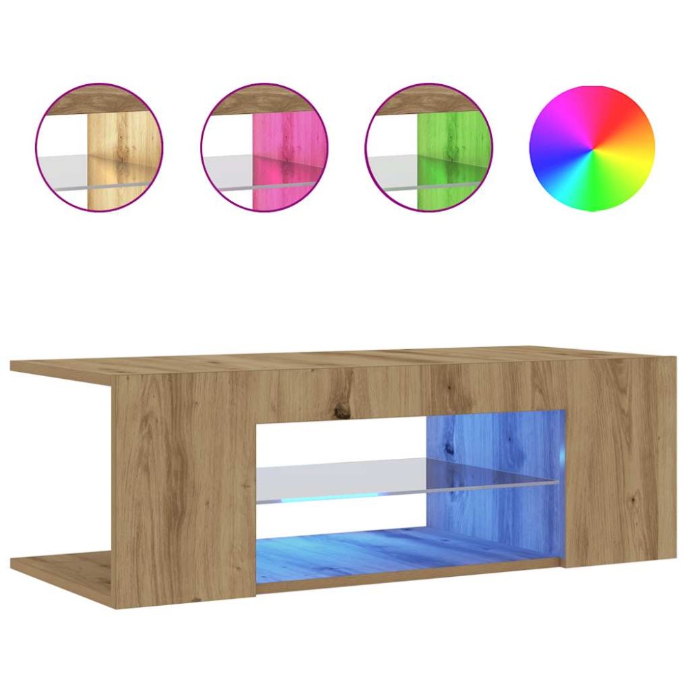 vidaXL Dulap TV cu LED stejar artizanal 90x39x30 cm lemn prelucrat