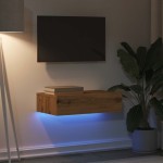 vidaXL Comodă TV cu lumini LED, stejar artizanal, 60x35x15,5 cm